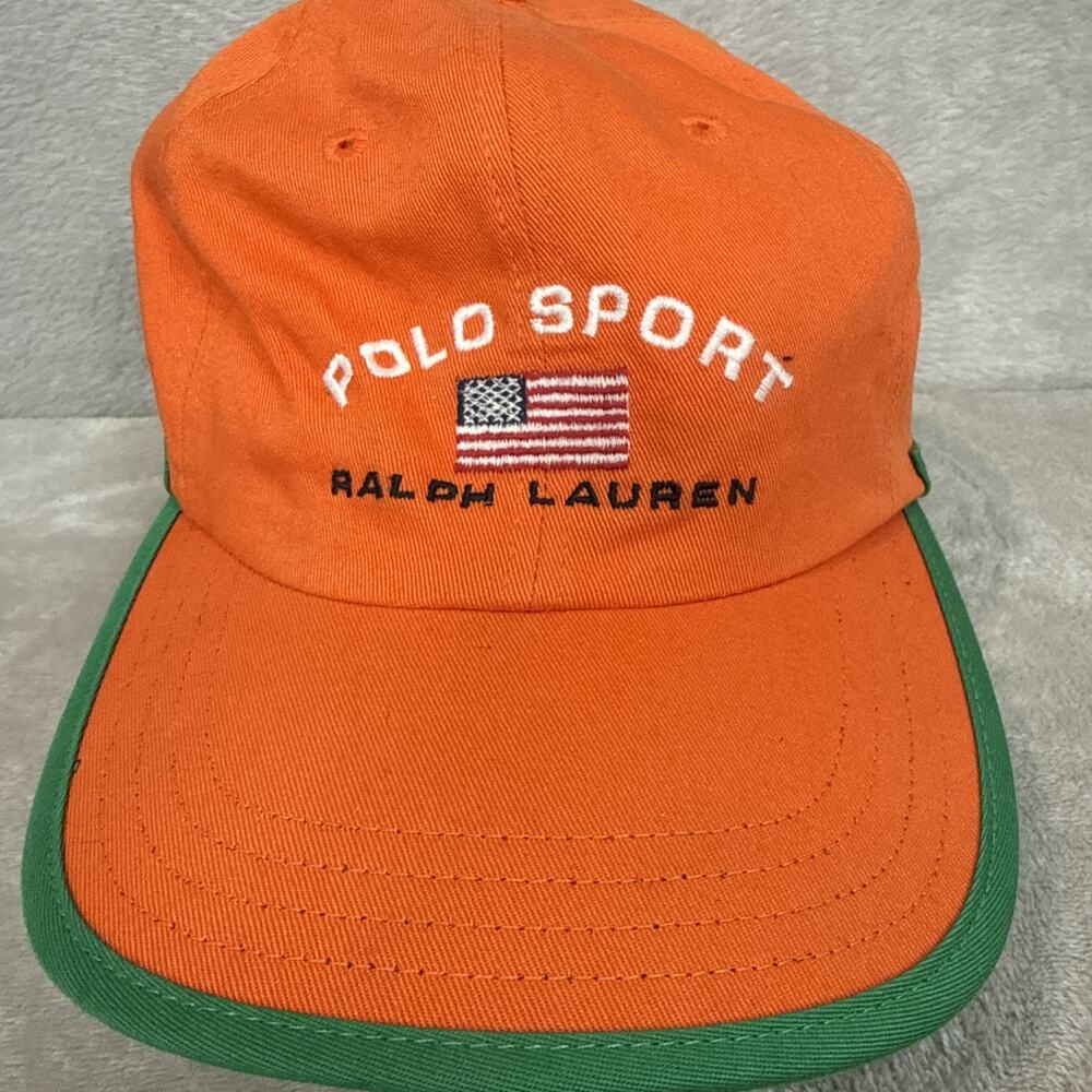 Polo Ralph Lauren Sport Cap Hat 90s Orange Green Flag RARE Vtg Preppy Old Money